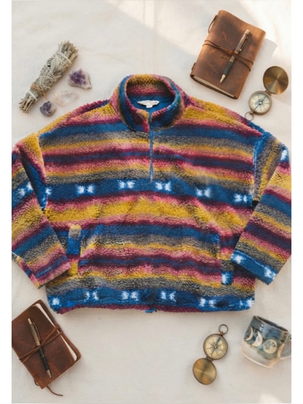 Hippie Rose Retro Striped Sherpa Quarter Zip Pullover Juniors